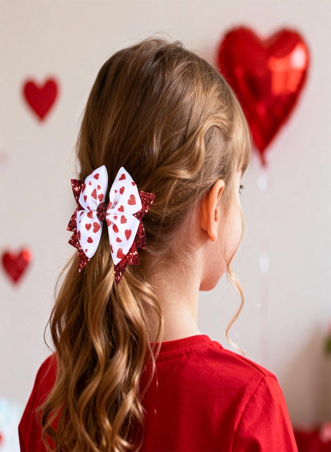 KCHIES Glittery Valentines Hair Bow Clips 2pcs 3.5in Red Heart Ribbon Bow Alligator Barrettes for Toddler Teen Flower Girls Women Wedding Party Dress Decor Accessories Birthday Gift - Image 4